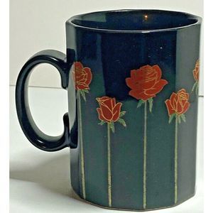 Otagiri RED ROSES Black  Mug Rose Gold  Vintage